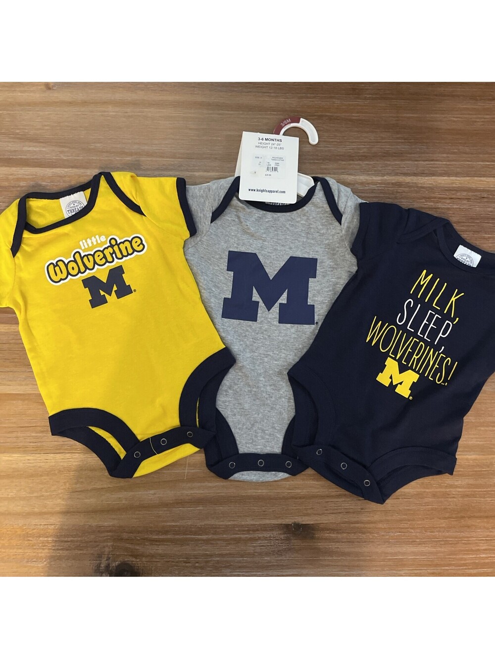 University Of Michigan Wolverines Baby Body Suit 3 Pack Infant 3-6 Months NCAA